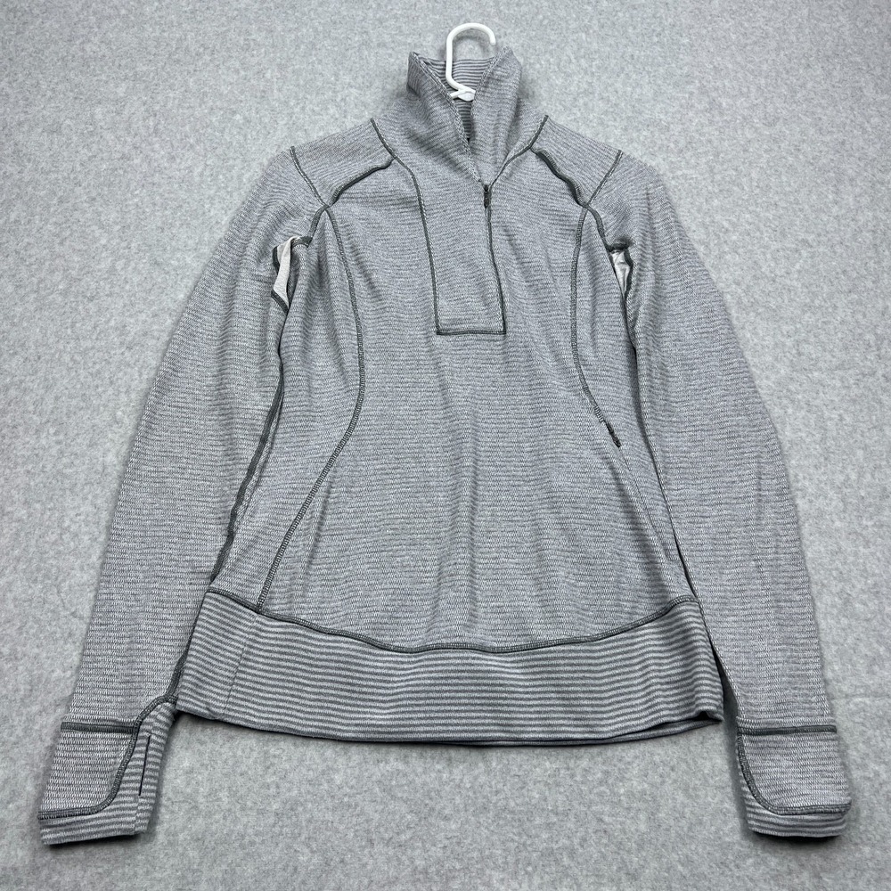 Lululemon Think Fast Pullover Women's 10 Gray Rulu Tonka Stripe 1/4 Zip W3I00S